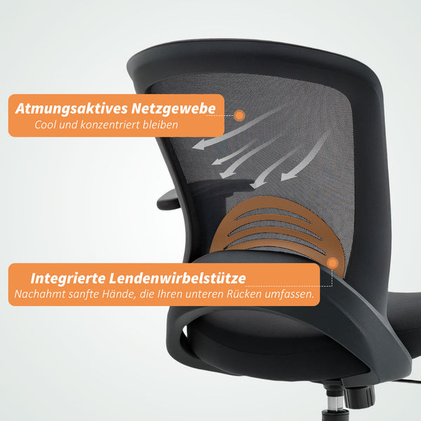 Netz-Bürostuhl ergonomisch verstellbar mit Kippfunktion Schwarz