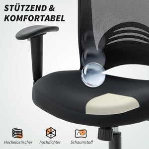 Netz-Bürostuhl ergonomisch verstellbar mit Kippfunktion Schwarz