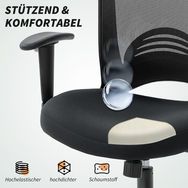 Netz-Bürostuhl ergonomisch verstellbar mit Kippfunktion Schwarz