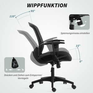 Netz-Bürostuhl ergonomisch verstellbar mit Kippfunktion Schwarz