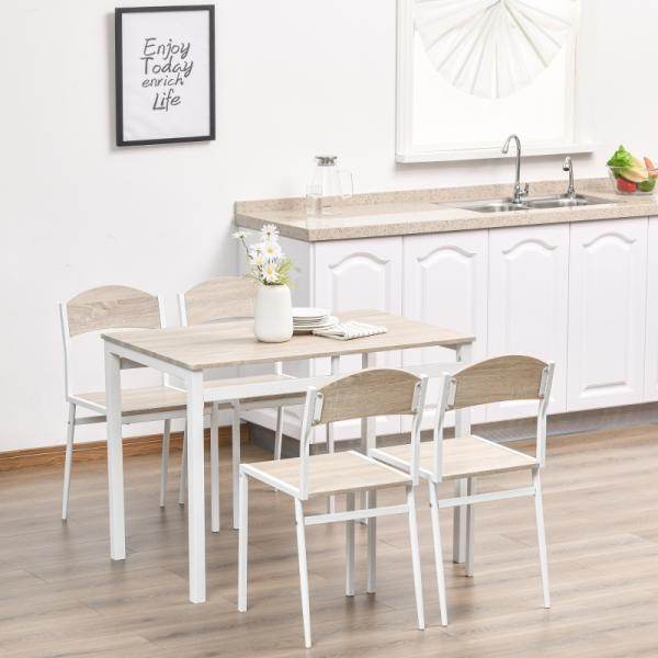 5-teilige Essgruppe Grau + Weiss mit 1 Tisch + 4 Stühlen