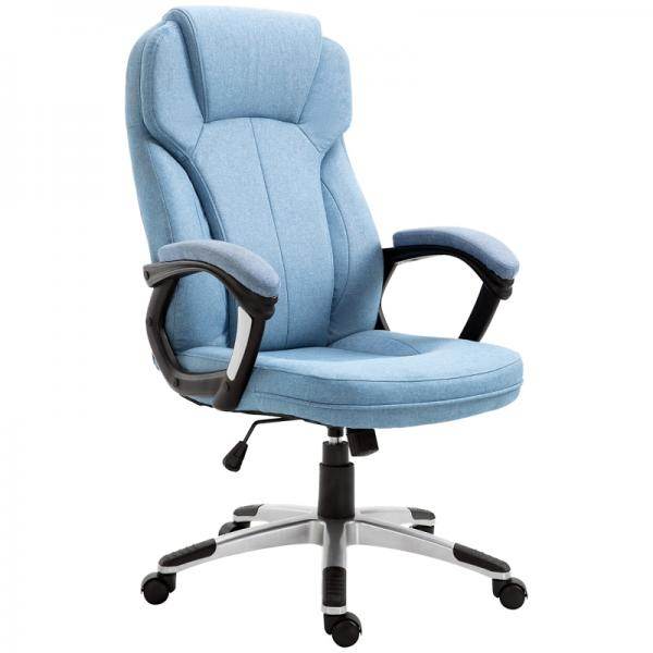 Bürostuhl Drehstuhl höhenverstellbar Wippfunktion und gepolsterte Armlehnen Ergonomisch Hellblau Leinen
