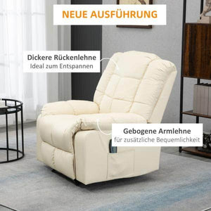 Massagesessel, Relaxsessel, 8 Vibrationspunkte, Liegefunktion, Kunstleder, cremeweiss