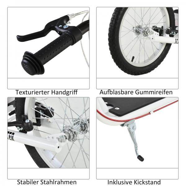 Kinderroller Scooter Tretroller Cityroller Kickscooter Kickboard mit Luftreifen Faltbar 16 Zoll Weiss
