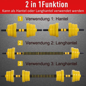 25 kg Hantel & Langhantel Einstellbare ergonomische 3-in-1 Hantelset 12 × Platten 2 × Kurze Stöcke 1 × Langer Stock