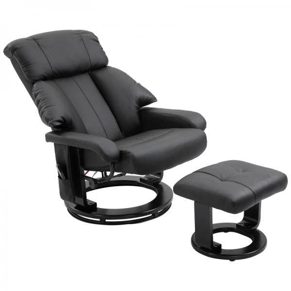 Relaxliege mit Liegefunktion Fernsehsessel mit Hocker Massage Schwarz