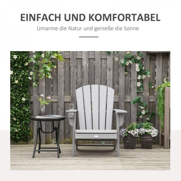 Adirondack Gartenstuhl mit Getränkehalter Balkonstuhl Grau Kunststoff