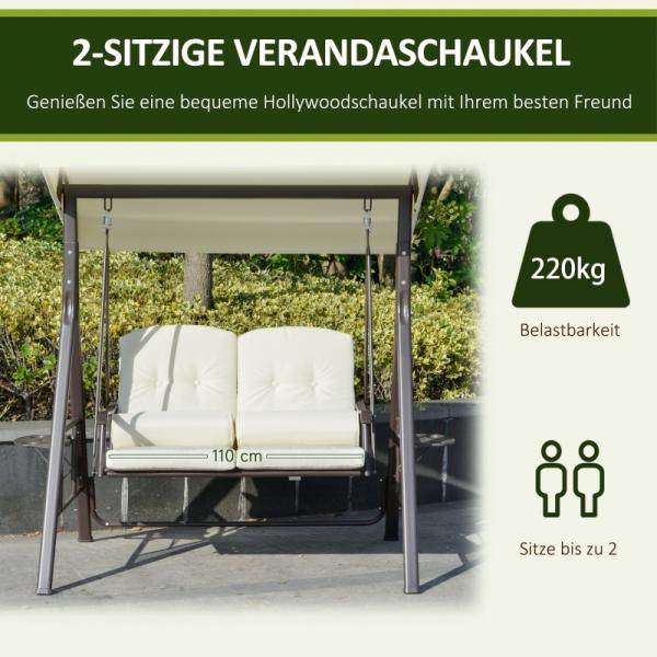2-Sitzer Hollywoodschaukel Gartenschaukel mit Sonnendach Kissen Metall Polyester Beige