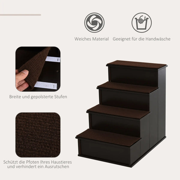 Katzentreppe Haustiertreppe mit Teppich Hundetreppe Dunkelbraun