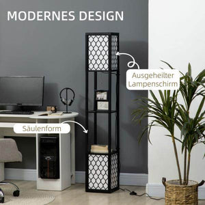 Stehleuchte im modernen Design, 2 Ablagen, Ziehkettenschalter Schwarz + Weiss