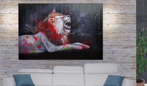 Handgemaltes Löwe Ölgemälde auf Leinwand 120x180cm XL Wandbild