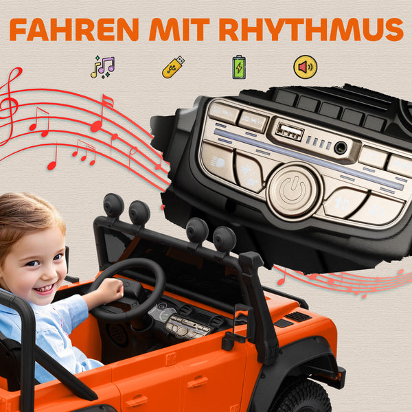 Kinder Elektroauto OFFROAD 12V mit Fernbedienung Musik und LED orange