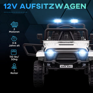 Kinder Elektroauto OFFROAD 12V mit Fernbedienung LED und Federung weiss