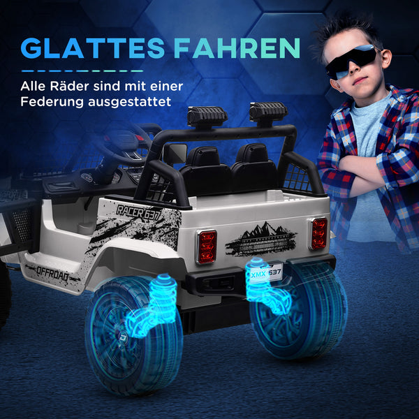 Kinder Elektroauto OFFROAD 12V mit Fernbedienung LED und Federung weiss