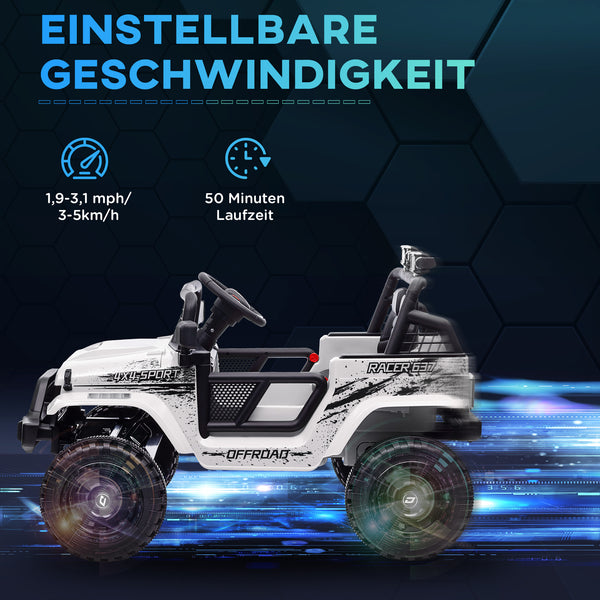 Kinder Elektroauto OFFROAD 12V mit Fernbedienung LED und Federung weiss