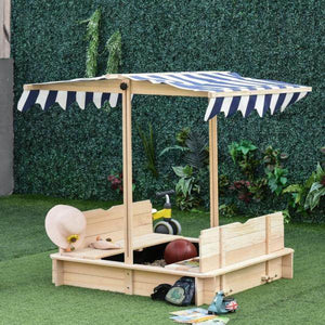Sandkasten Sandkiste aus Holz mit Dach abnehmbar Rücklehnen verstellbar Tannenholz Natur