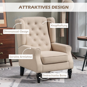 Ohrensessel bequem mit abnehmbarem Bezug beige
