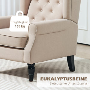 Ohrensessel bequem mit abnehmbarem Bezug beige