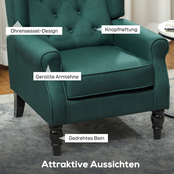 Ohrensessel bequem mit abnehmbarem Bezug dunkelgrün