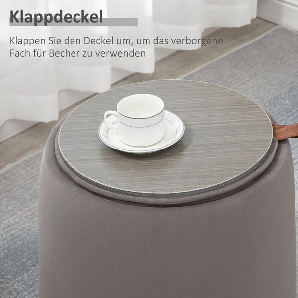 Ottomane mit Stauraum 2-in-1 Design Samtoptik Dunkelgrau