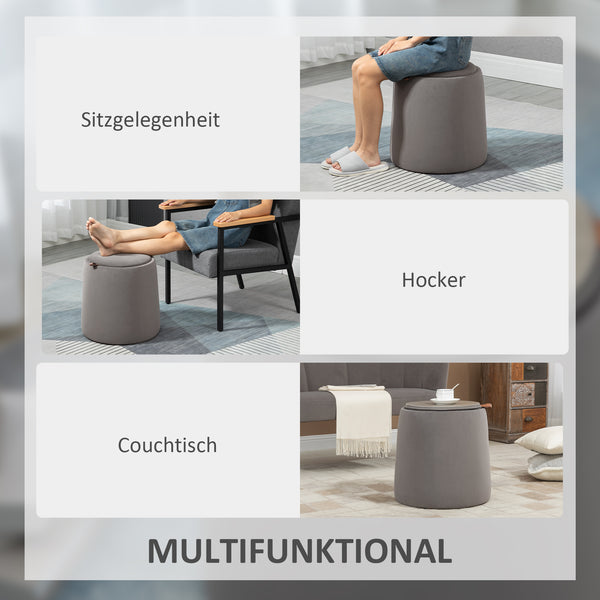 Ottomane mit Stauraum 2-in-1 Design Samtoptik Dunkelgrau