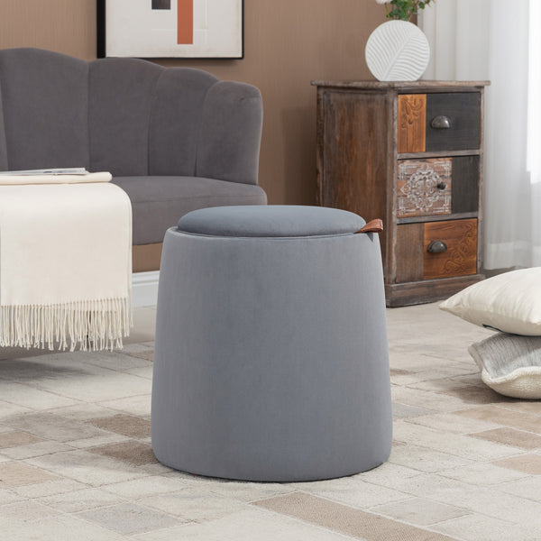 Ottomane mit Stauraum rund 2-in-1 Grau