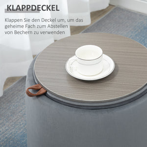 Ottomane mit Stauraum rund 2-in-1 Grau