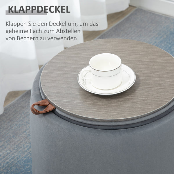 Ottomane mit Stauraum rund 2-in-1 Grau