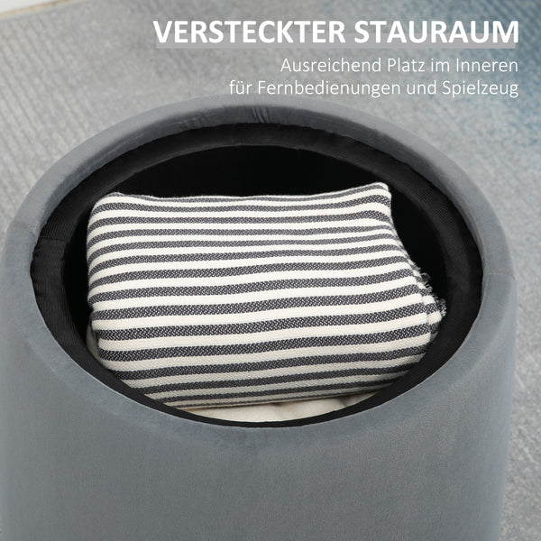 Ottomane mit Stauraum rund 2-in-1 Grau