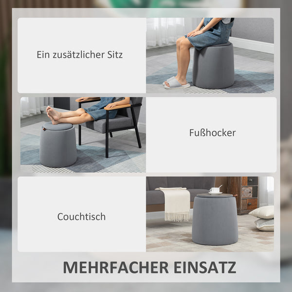 Ottomane mit Stauraum rund 2-in-1 Grau