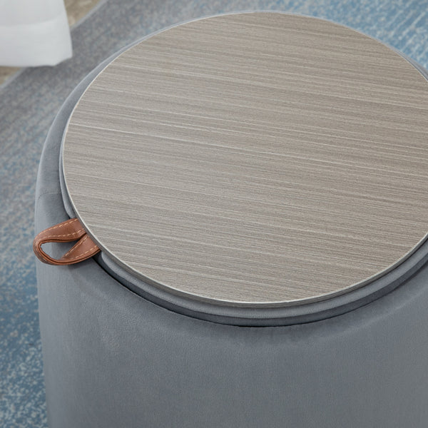 Ottomane mit Stauraum rund 2-in-1 Grau