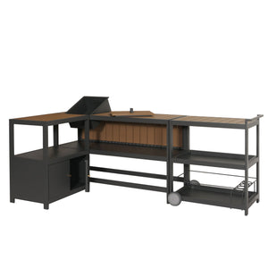 3-tlg. Aluminium Outdoor-Küche Garten mit Servierwagen Eiskübel Schrank anthrazit Holzoptik