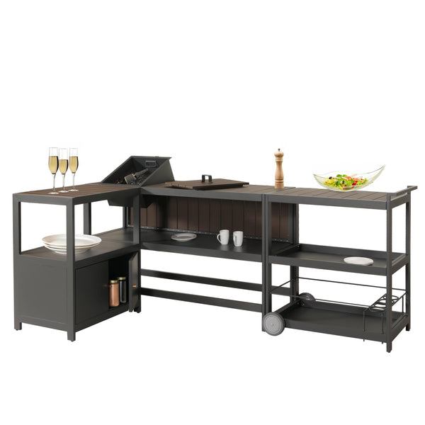 Outdoor-Küche Aluminium 3-teilig Garten anthrazit Holzoptik