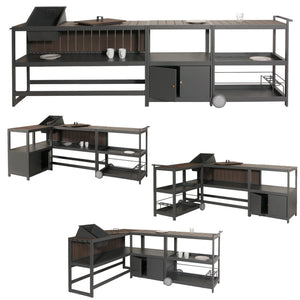 Outdoor-Küche Aluminium 3-teilig Garten anthrazit Holzoptik