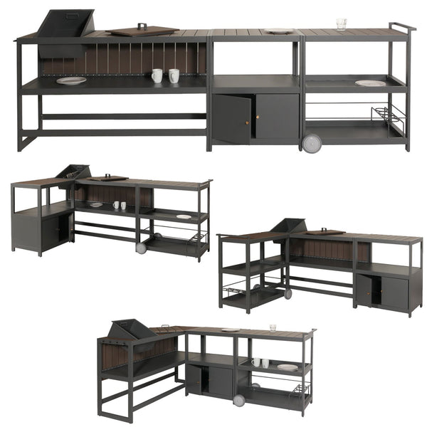 Outdoor-Küche Aluminium 3-teilig Garten anthrazit Holzoptik