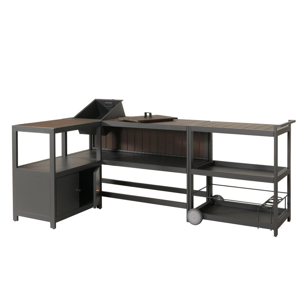 Outdoor-Küche Aluminium 3-teilig Garten anthrazit Holzoptik