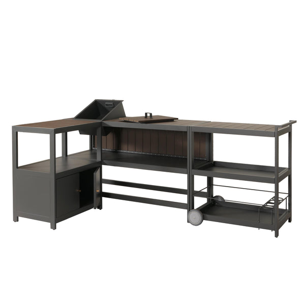 Outdoor-Küche Aluminium 3-teilig Garten anthrazit Holzoptik