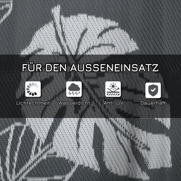 Outdoor Teppich wetterfest Blattmuster 182x274cm grau weiss