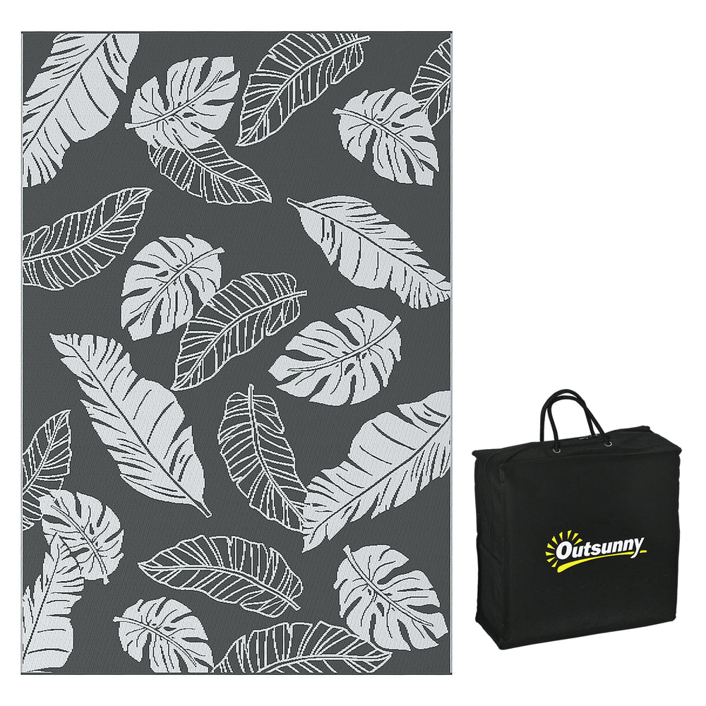 Outdoor Teppich wetterfest Blattmuster 182x274cm grau weiss