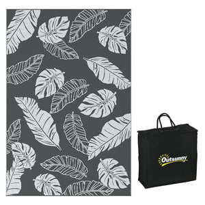 Outdoor Teppich wetterfest Blattmuster 182x274cm grau weiss