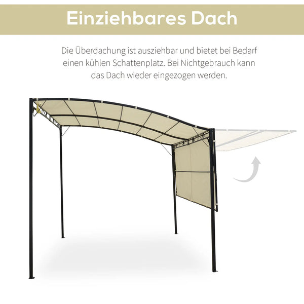 Markise Gartenpavillon mit klappbarem Seitendach Creme + Schwarz 3x2,5 m
