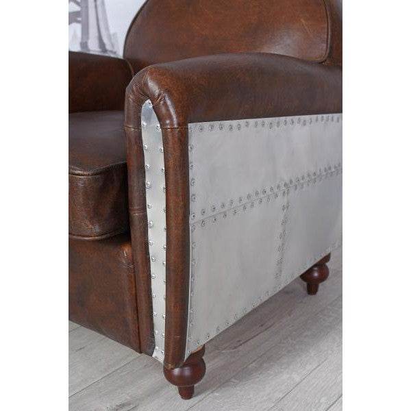 LEDERSESSEL ART DECO ALUMINIUM CLUBSESSEL FLUGZEUG ARMLEHNSESSEL