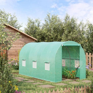 Foliengewächshaus Tomatengewächshaus Treibhaus Folientunnel Frühbeet mit Fenster Grün 395 x 195 x 190 cm