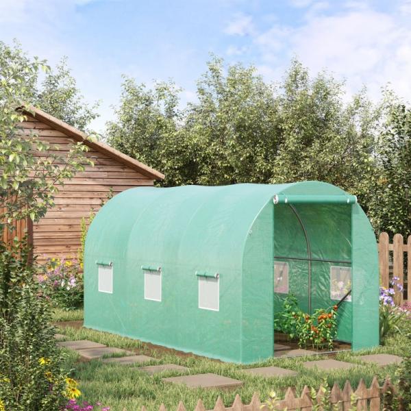 Foliengewächshaus Tomatengewächshaus Treibhaus Folientunnel Frühbeet mit Fenster Grün 395 x 195 x 190 cm