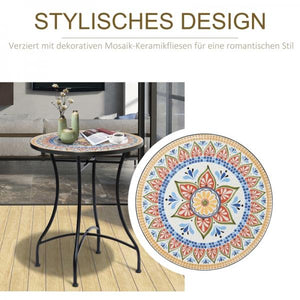 Mosaiktisch rund Bistrotisch Mosaikplatte Keramik Metall Rot+Blau+Weiss Ø60 cm