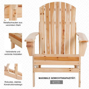 Adirondack-Gartenstuhl mit Becherhalter Gartenliege Balkonstuhl Massivholz Natur