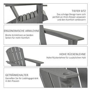 Adirondack Gartenstuhl mit Getränkehalter Balkonstuhl Grau Kunststoff