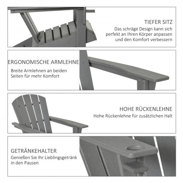 Adirondack Gartenstuhl mit Getränkehalter Balkonstuhl Grau Kunststoff