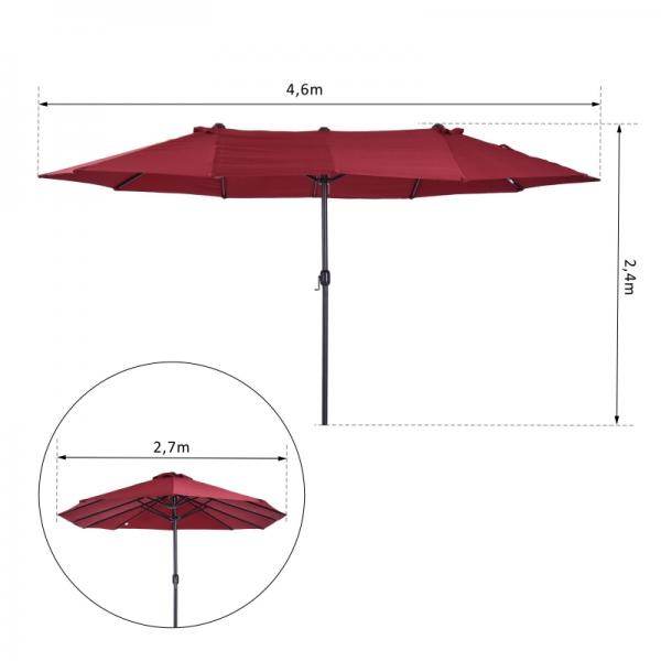 Sonnenschirm Doppelsonnenschirm Terrassenschirm mit Handkurbel Weinrot Oval