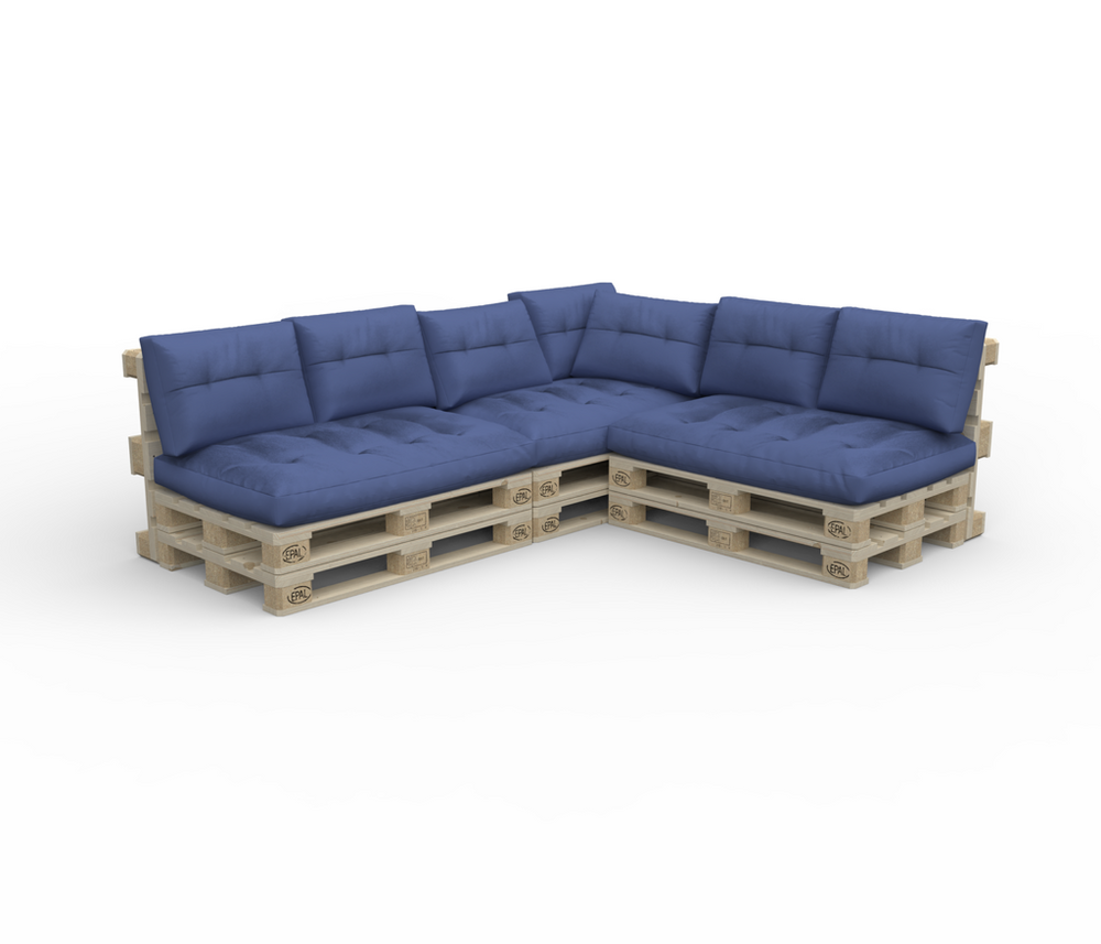 Divano in pallet ASCONA con cuscini, blu